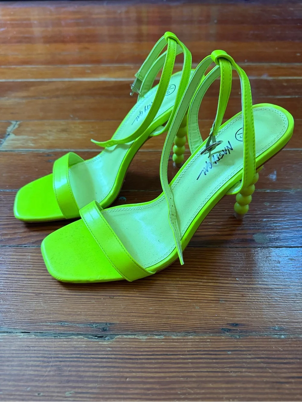 Nasty Gal Neon Green Ankle-Strap Sandals Funky Detailed High Heels